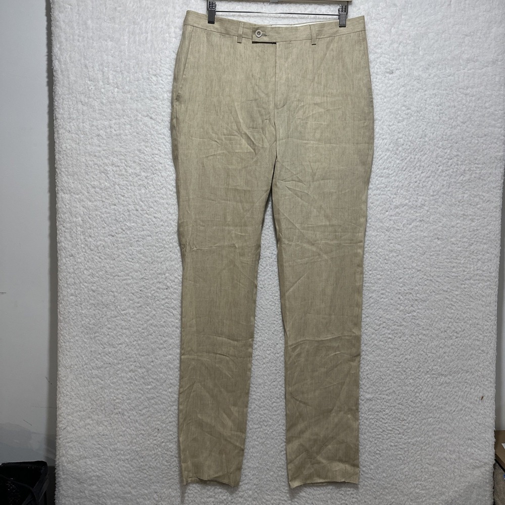 Robert Graham 100% Linen Russell Slim Fit Dress Pants Tan Size 34R Canada‎ Made